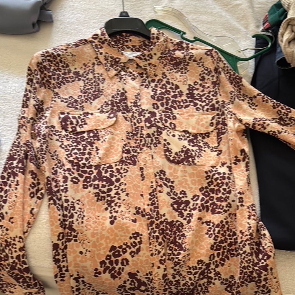 Equipment Leopard Print Blouse - Brown and Cream